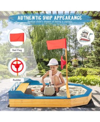 Kids' Pirate Boat Sandbox with Flag and Rudder