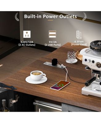 54.5" Rolling Kitchen Cart with Drop Leaf, Power Outlet, Spice Rack and Ample Storage