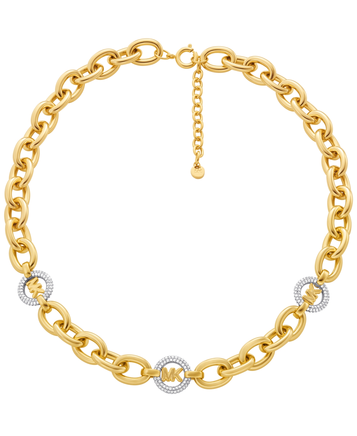 Michael Kors Cubic Zirconia Logo Chain Necklace In Gold