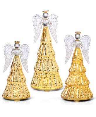 Radiant Light Lit Glass Angel Figurines, Set of 3