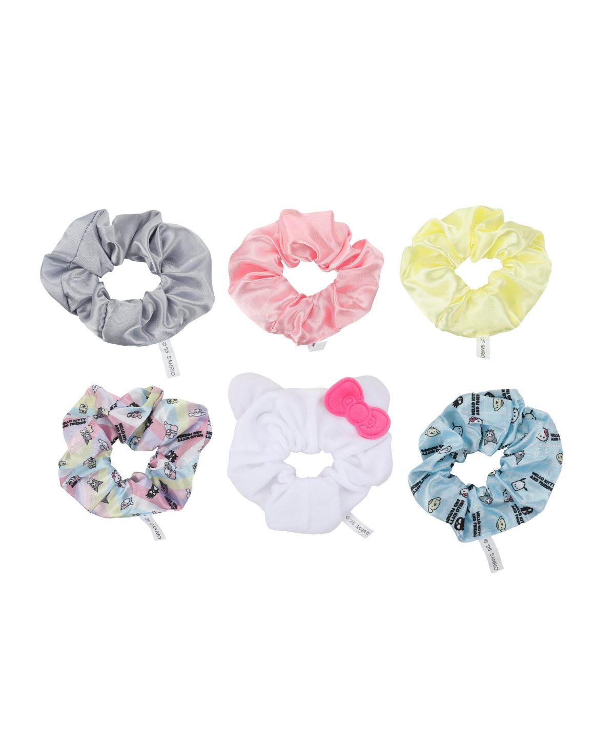 & Friends Printed Fabric Hair Scrunchies (6-Piece Set) - Hello kitty  friends printed