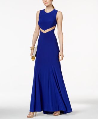 Betsy & Adam - Mesh and Cutout Back Sleeveless Gown