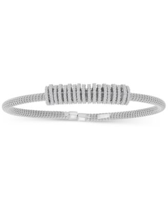 Cubic Zirconia Rondelle Woven Link Cuff Bracelet