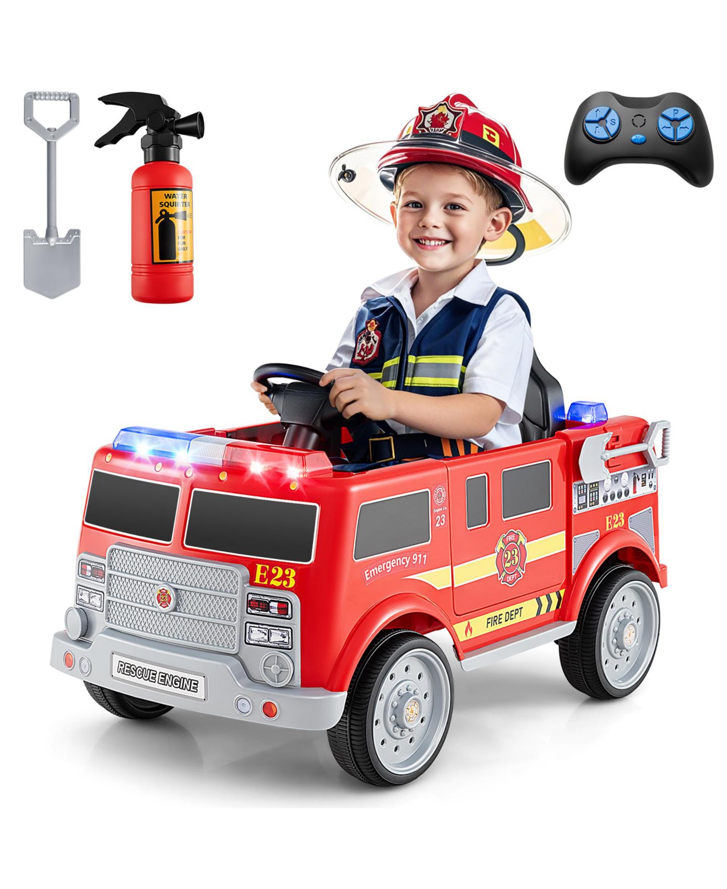Детская игрушка Gymax 12V Battery-Powered Ride-On Fire Truck with Remote Control, 66 lbs Capacity, Ages 3-8, цвет: Красный — фото 10