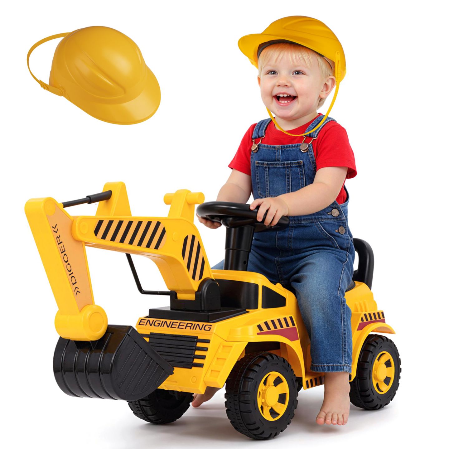 Детская игрушка Gymax Ride-On Excavator with Adjustable Shovel, Engine Sound & Anti-Tipping Base, 33 lbs Capacity, Ages 19-36 Months, цвет: Жёлтый — фото 1