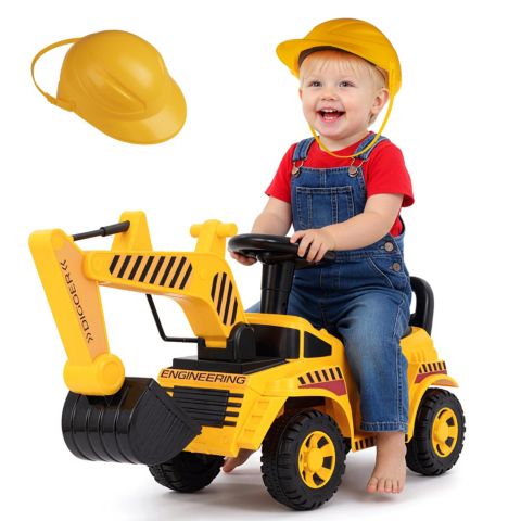 Детская игрушка Gymax Ride-On Excavator with Adjustable Shovel, Engine Sound & Anti-Tipping Base, 33 lbs Capacity, Ages 19-36 Months, цвет: Жёлтый