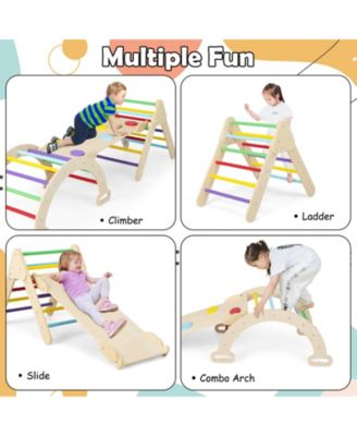 5 in 1 Wooden Climbing Toys for Toddlers, Triangle Climber with Ramp for Sliding or Climbing