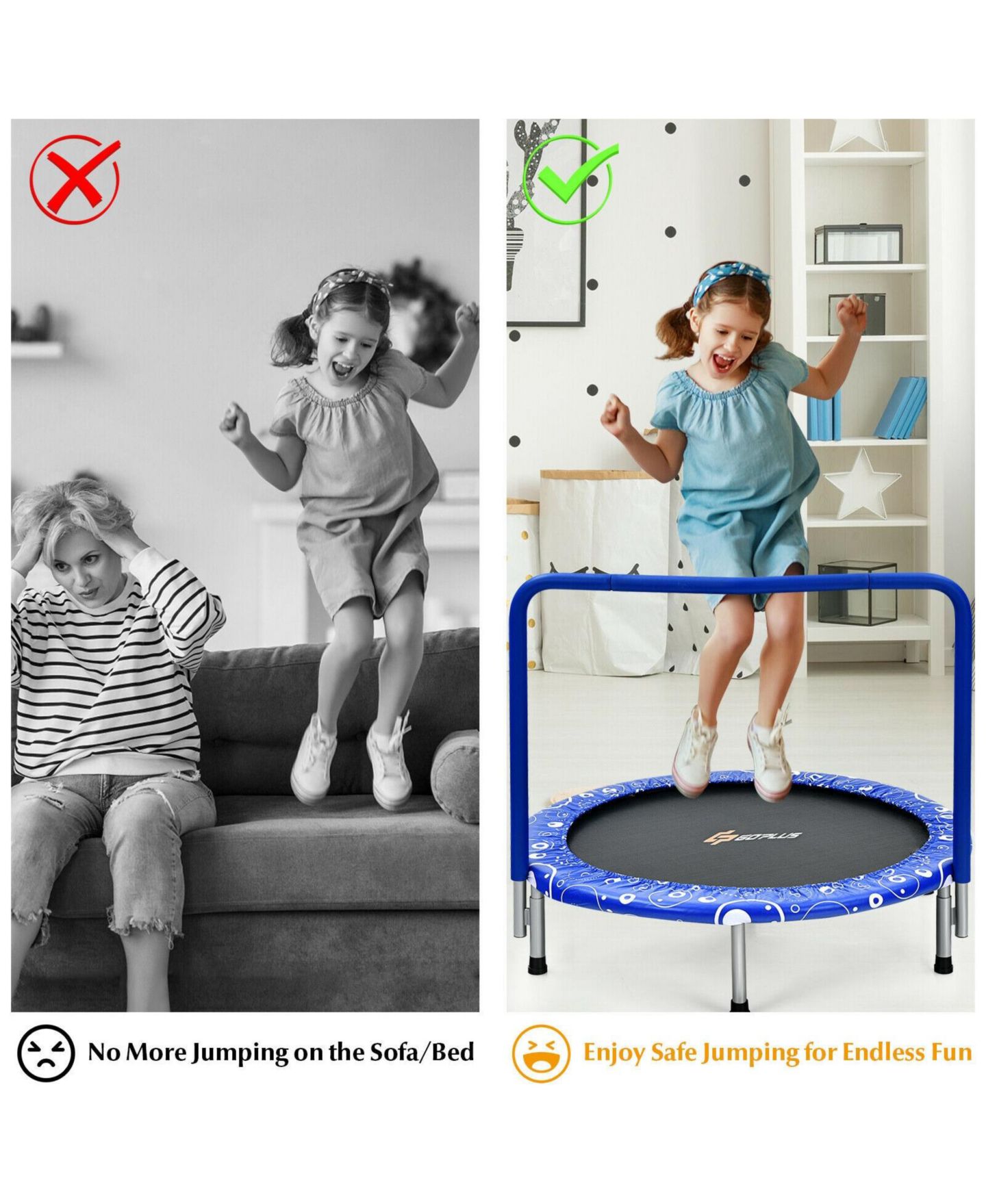 Детская игрушка Mecale 36" Mini Rebounder Foldable Trampoline with Removable Handle, 330 lbs Capacity, Ages 3-10, цвет: Синий — фото 10