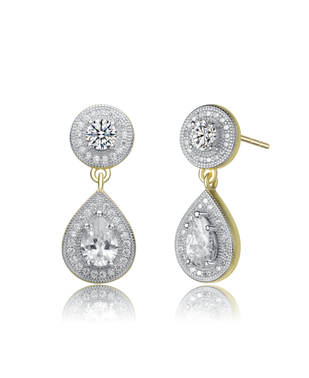 Sterling Silver Two-Tone with Clear Cubic Zirconia Teardrop Earrings - Gold