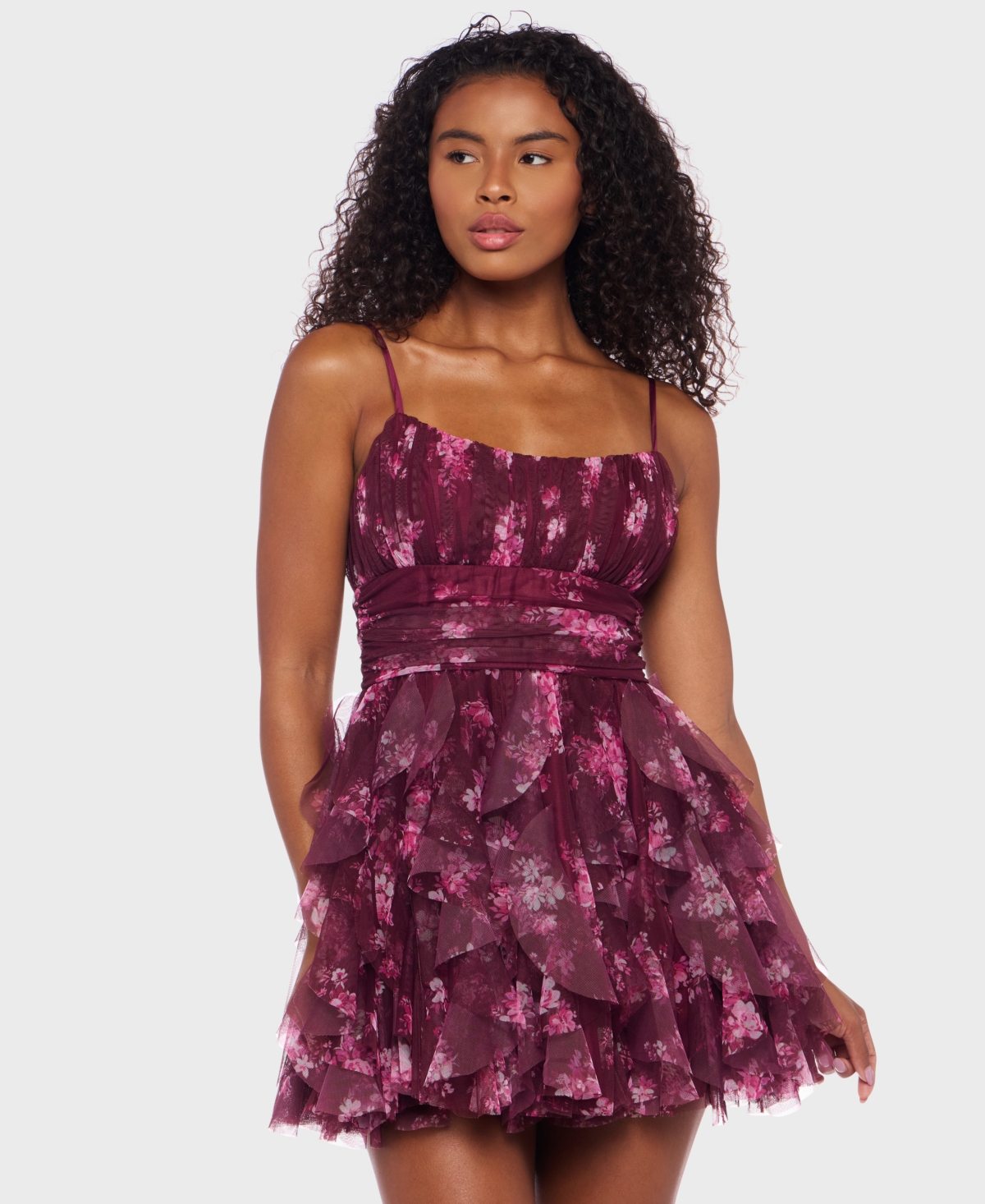 Juniors' Taffeta Sleeveless Fit & Flare Dress - Wine/ Pink