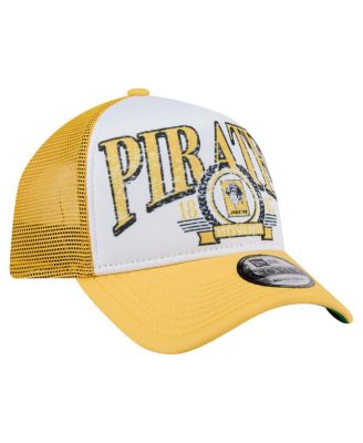 Men's White/Gold Pittsburgh Pirates Distressed 9FORTY A-Frame Adjustable Trucker Hat