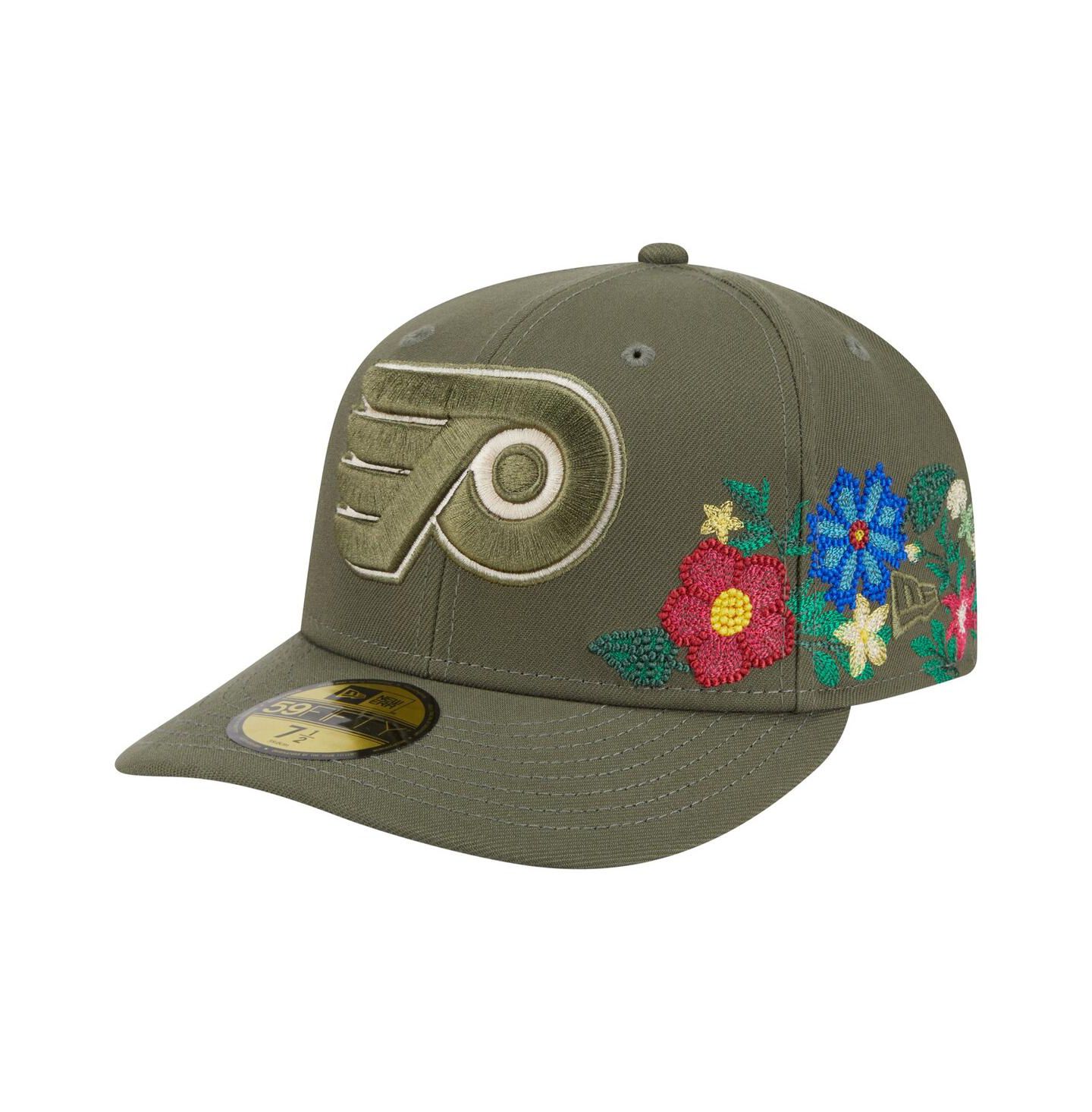 Мужская кепка New Era Olive Philadelphia Flyers Tonal Florals 59FIFTY Fitted Hat — фото 1