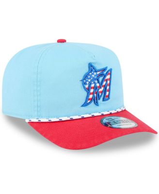 Men's Light Blue/Red Miami Marlins 2025 Fourth of July Golfer Snapback Hat