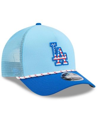 Men's Light Blue/Royal Los Angeles Dodgers 2025 Fourth of July 9FORTY A-Frame M-Crown Adjustable Trucker Hat