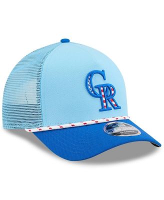 Men's Light Blue/Blue Colorado Rockies 2025 Fourth of July 9FORTY A-Frame M-Crown Adjustable Trucker Hat
