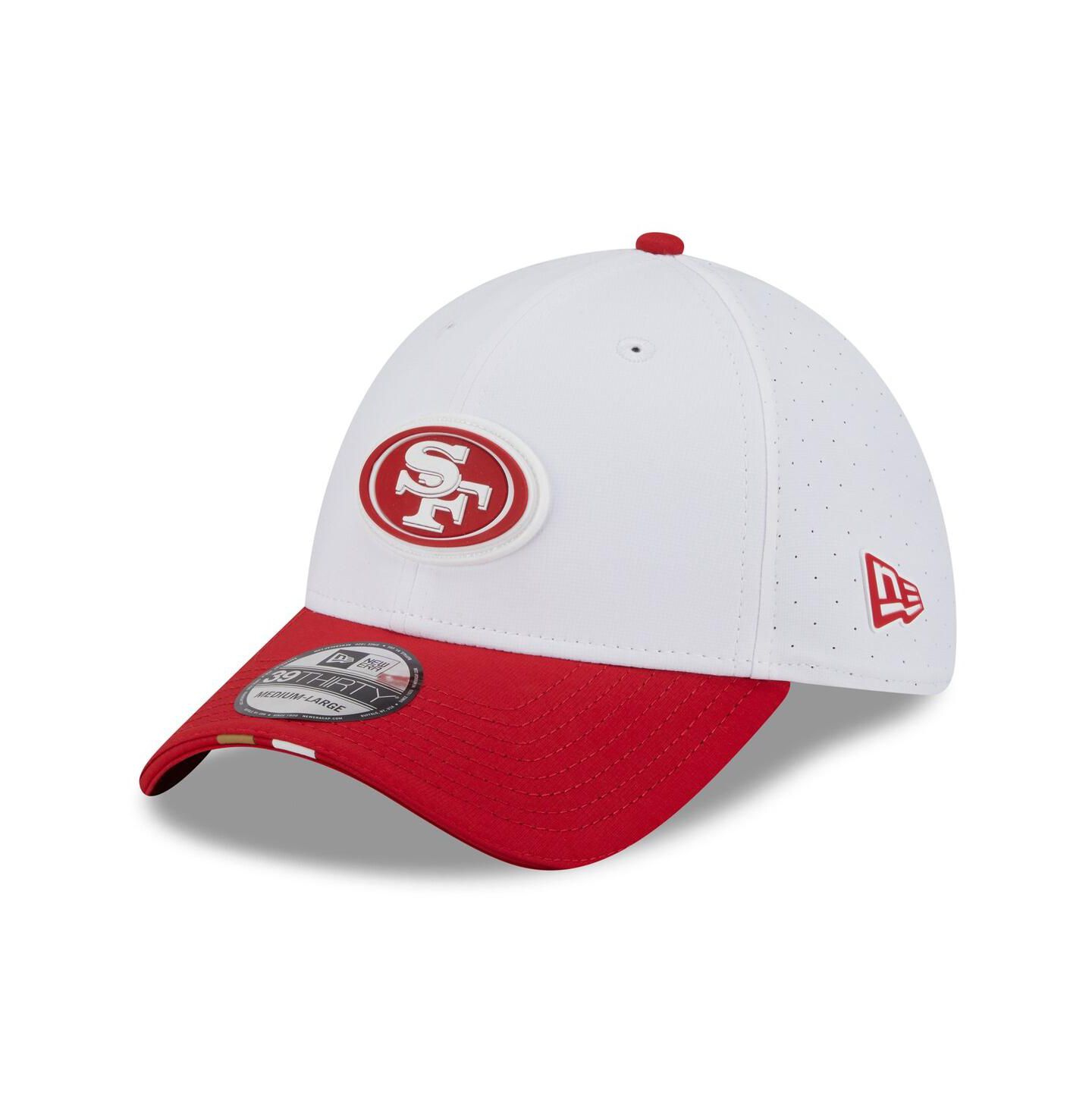 Мужская кепка New Era White/Scarlet San Francisco 49ers 2025 NFL Training Camp 39THIRTY Flex Hat — фото 1