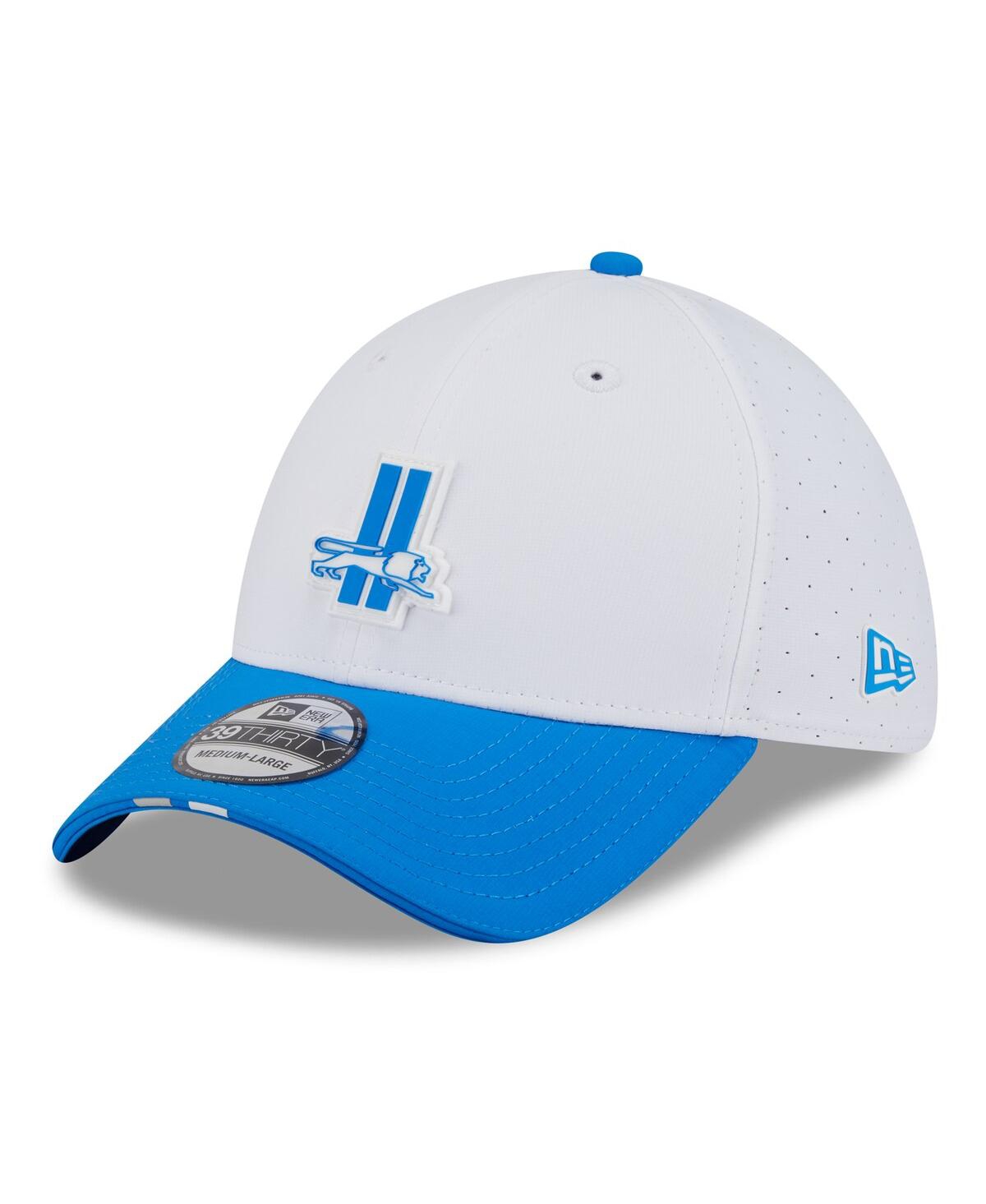 New Era Men's White/blue Detroit Lions 2025 Nfl Training Camp Throwback Logo 39thirty Flex Hat