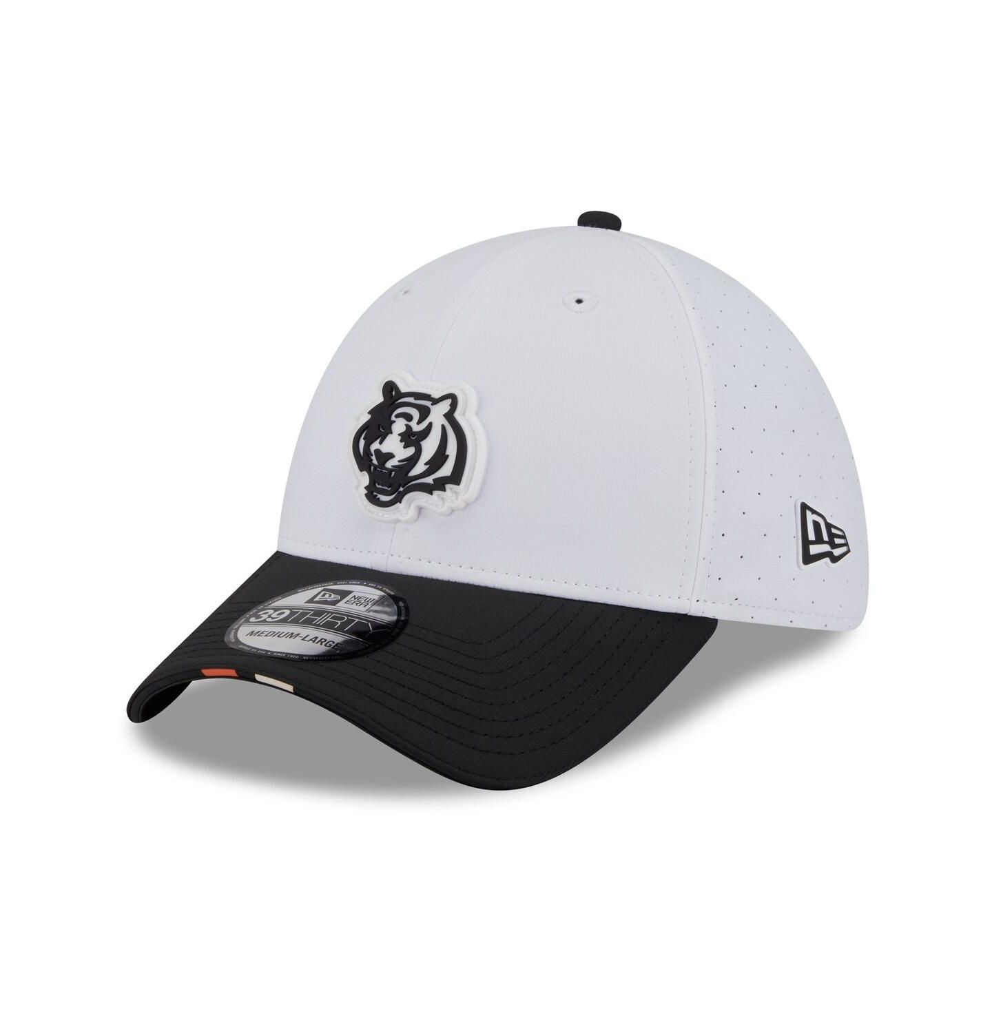 Мужская кепка New Era White/Black Cincinnati Bengals 2025 NFL Training Camp 39THIRTY Flex Hat — фото 1