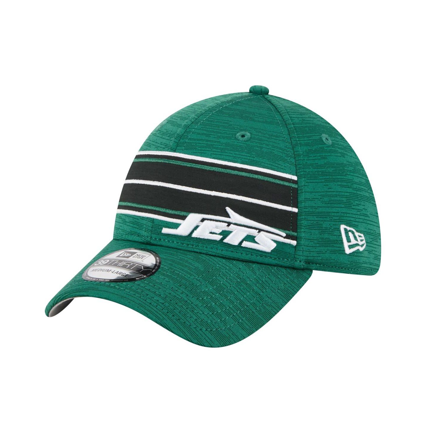 Мужская кепка New Era Green New York Jets Stripes 39THIRTY Flex Hat — фото 1