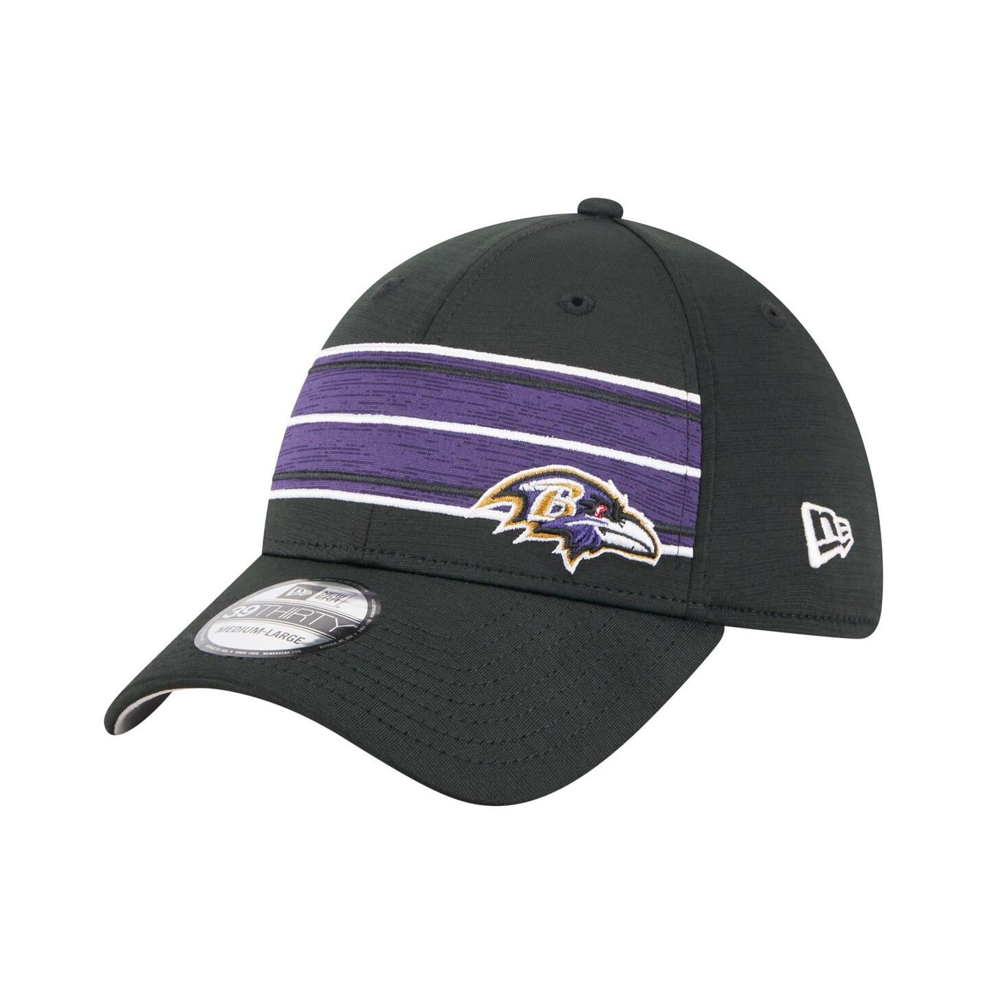 Мужская кепка New Era Black Baltimore Ravens Stripes 39THIRTY Flex Hat — фото 1