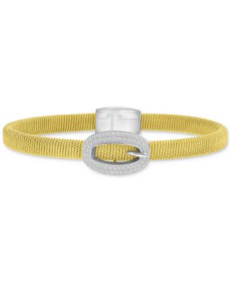 Cubic Zirconia Buckle Charm Bracelet in Sterling Silver (also in 14k Gold Over Sterling Silver)