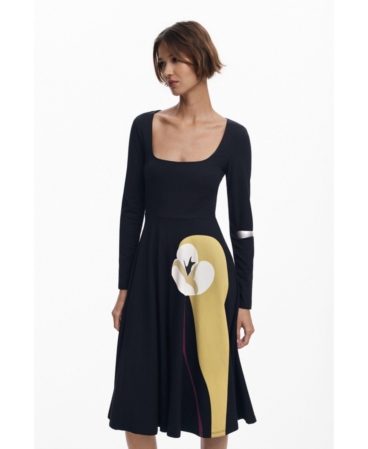 Desigual Lily Long Sleeve Jersey Midi Dress In Black