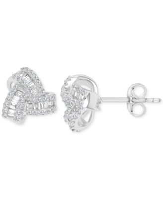 2-Pc. Set Cubic Zirconia Round & Baguette Love Knot Pendant Necklace & Coordinating Stud Earrings in Sterling Silver