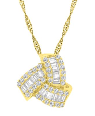 2-Pc. Set Cubic Zirconia Round & Baguette Love Knot Pendant Necklace & Coordinating Stud Earrings in 14k Gold-Plated Sterling Silver