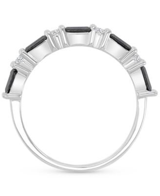 Black Spinel (5/8 ct. t.w.) & White Zircon (1/5 ct. t.w.) Stack Band in Sterling Silver