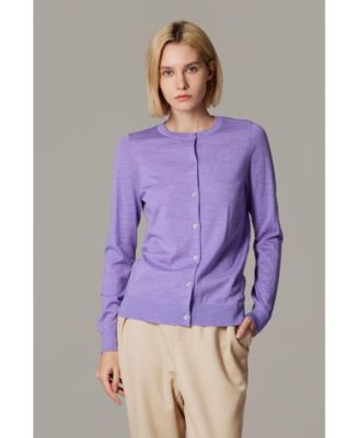 Women's 100% Merino Wool Light Weight Cardigan | Ultra Soft Fine-gauge Sweaters Machine Washable