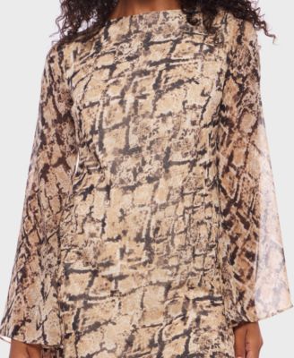 Juniors' Snake-Print Tie-Back Long-Sleeve Short Dress