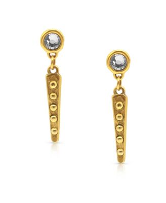 12k Gold Plated Cubic Zirconia Post With Textured Spike Charm Earrings