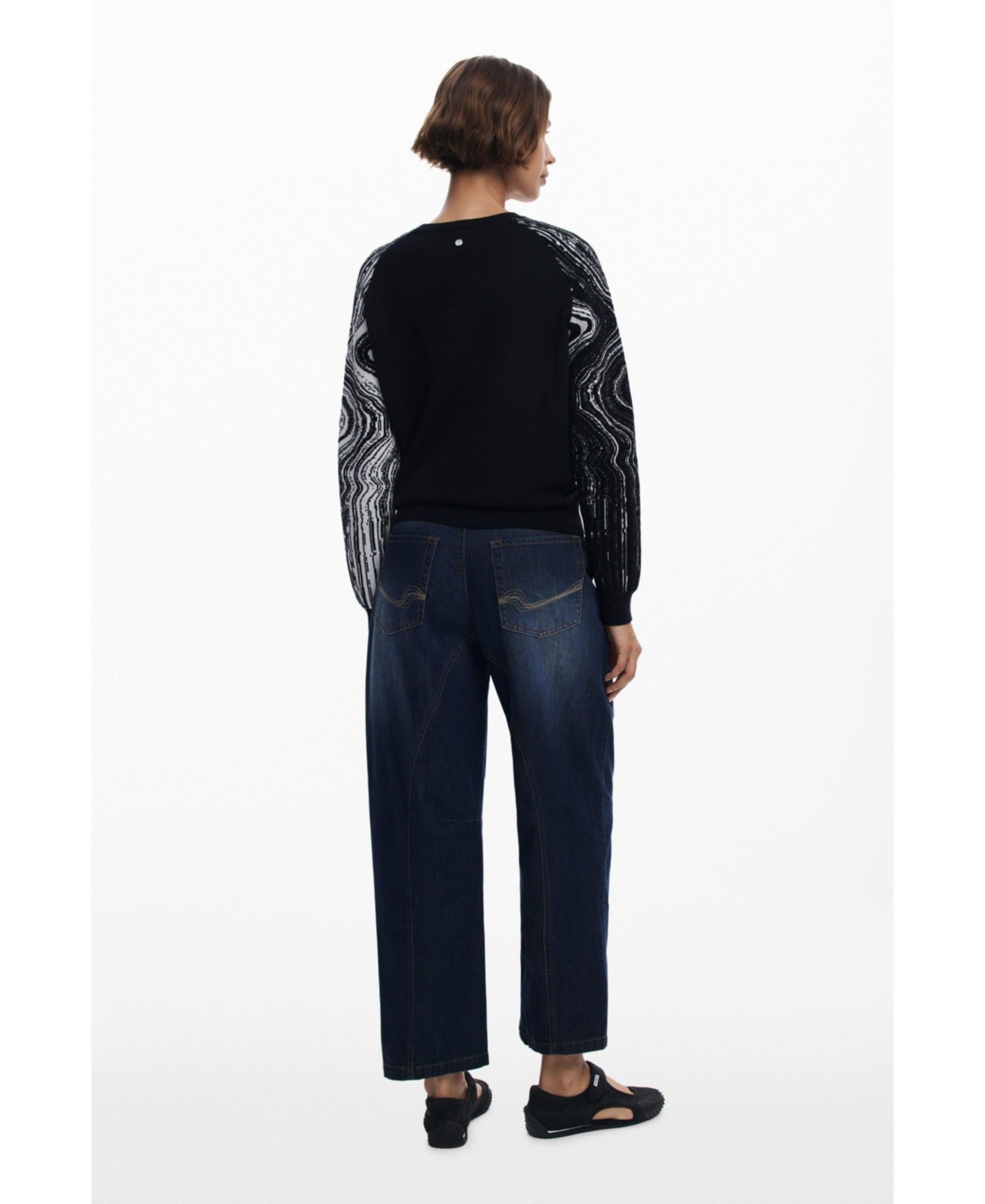 Desigual Swirl Raglan Sleeve Crewneck Sweater In Black