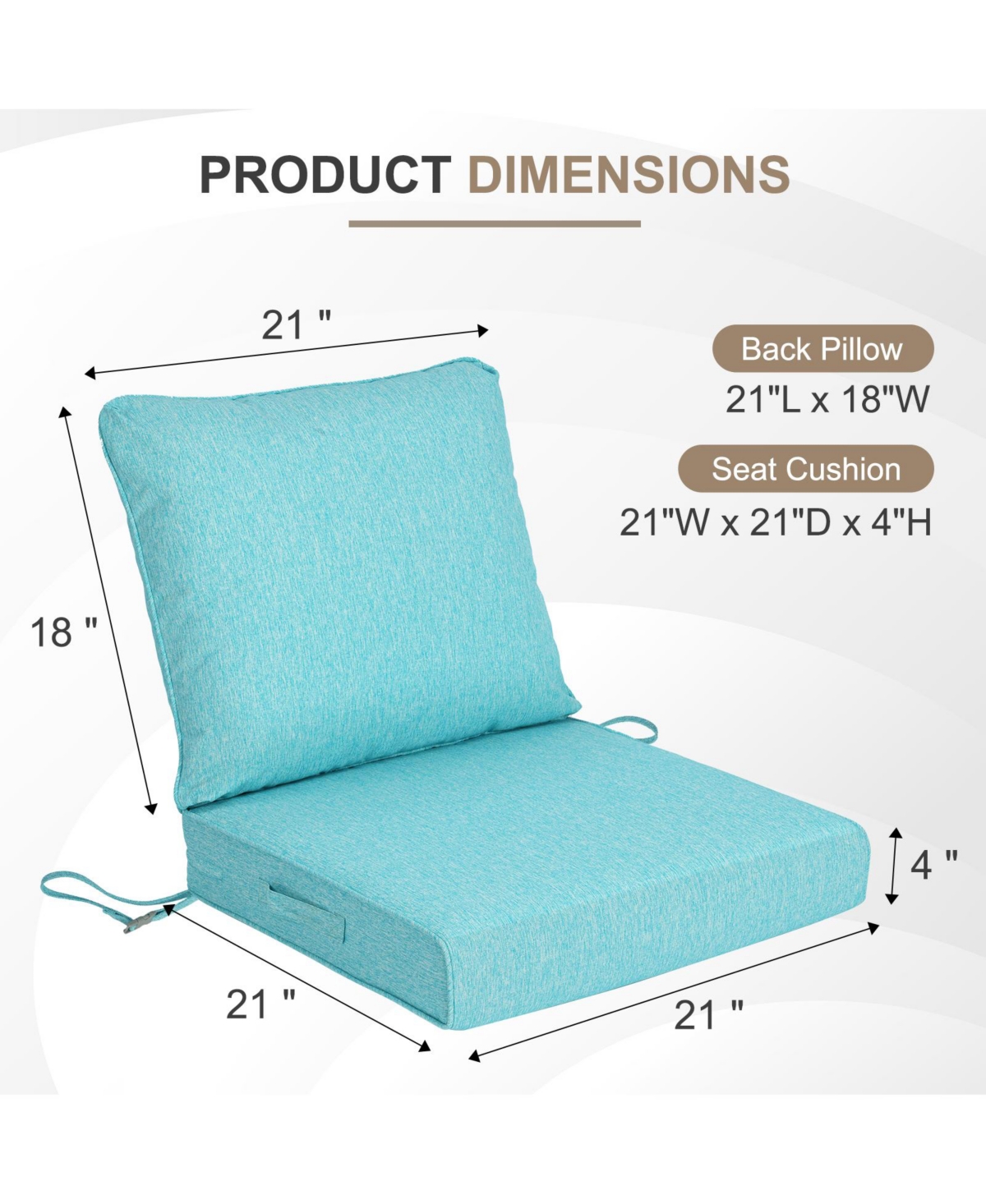 Aoodor 21x21 Inch Outdoor Deep Seat Cushion Set with Adjustable Straps and Waterproof