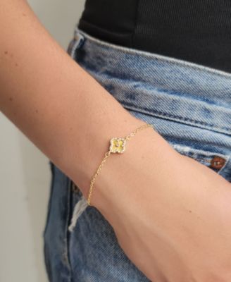 Gold Cubic Zirconia Button Clover Halo Bracelet