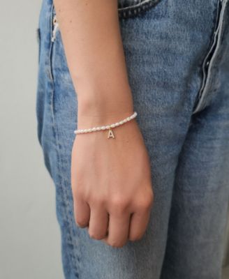 Gold Freshwater Cultivated Pearl Cubic Zirconia Letter Bracelet