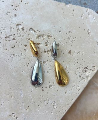 Two Tone Mixed Metal Teardrop Drop Earrings