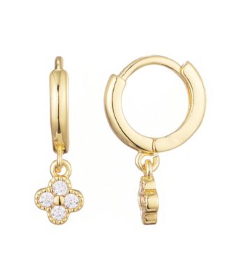 Cubic Zirconia Extra Mini Clover Dangle Huggie Earrings