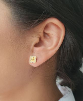 Button Clover Cubic Zirconia Halo Stud Earrings