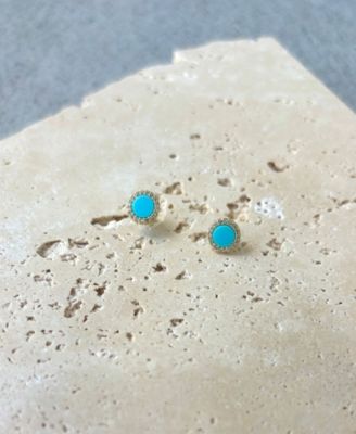 Gold Turquoise Circle Halo Stud Earrings