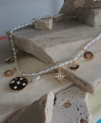 Gold Cultivated Pearl Charm Strand Necklace
