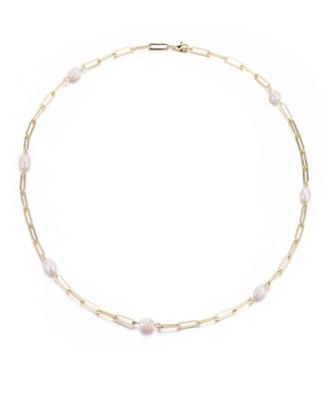 Freshwater Cultivated Pearl Station Paper Clip Chain Necklace