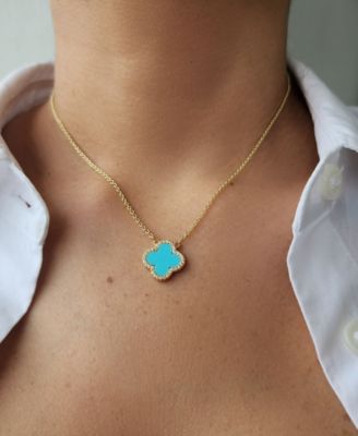 Cubic Zirconia Turquoise Halo Clover Pendant Necklace
