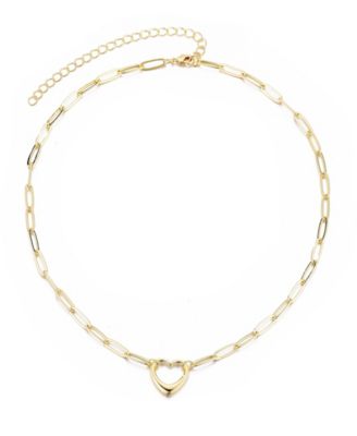 Gold Paperclip Chain Outline Heart Pendant Necklace