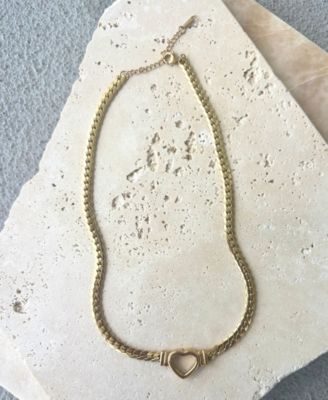 Tarnish Resistant Gold Flat Curb Chain Heart Necklace