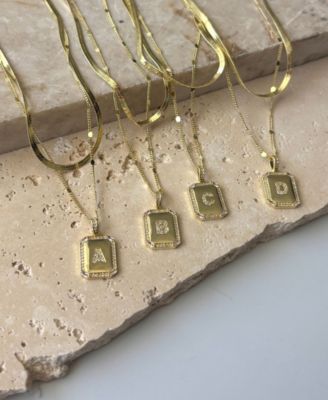 Gold Pave Tag Pendant and Herringbone Chain Initial Necklace Set