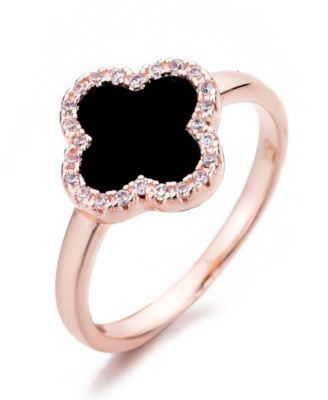 Rose Gold Cubic Zirconia Black Halo Clover Ring