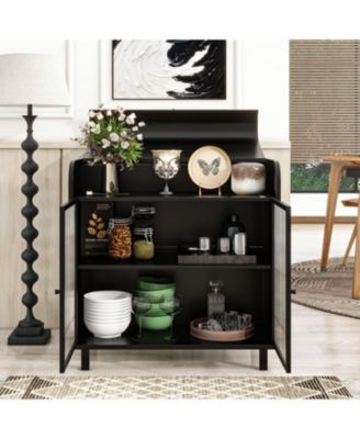 1Pc Steel, Tempered Glass Doors, Flip-Top & 2-Tier Storage Modern Sideboard Buffet