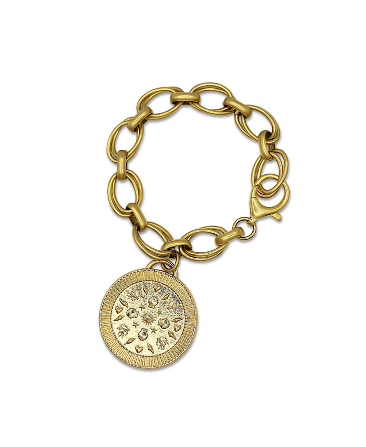 14k Gold Plated Double Sided Coin On 12k Multi Ring Chain Bracelet - Gold