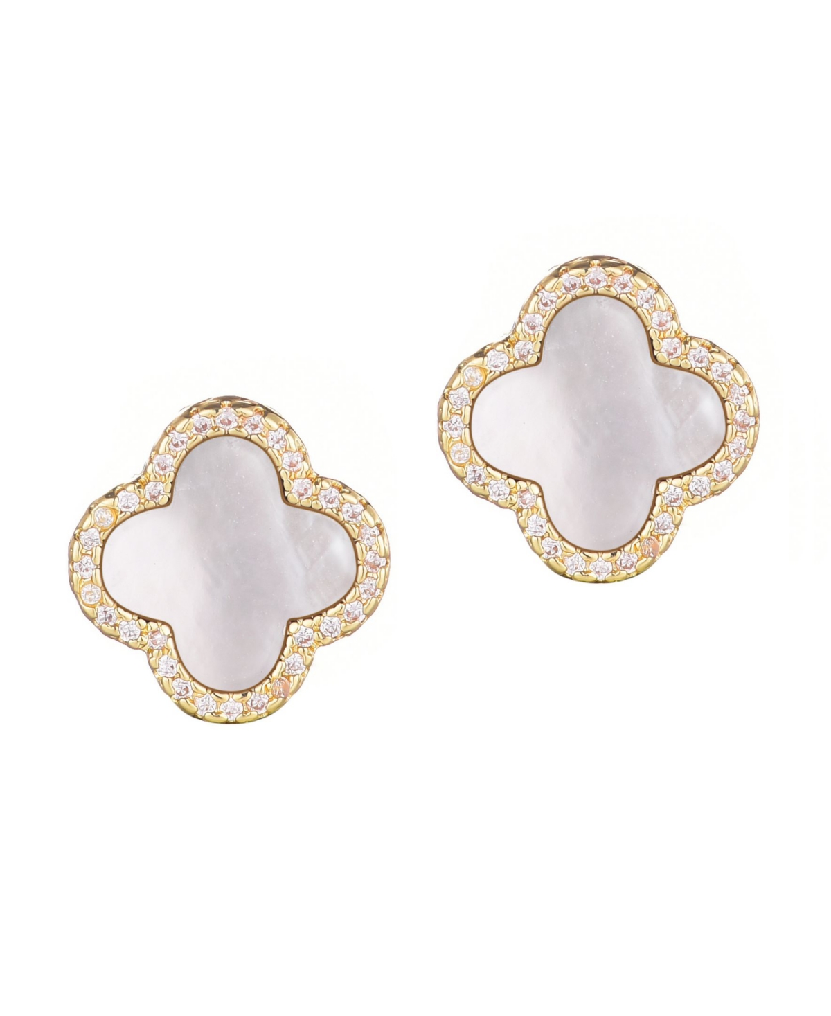 Cubic Zirconia Halo Clover Stud Earrings - Black